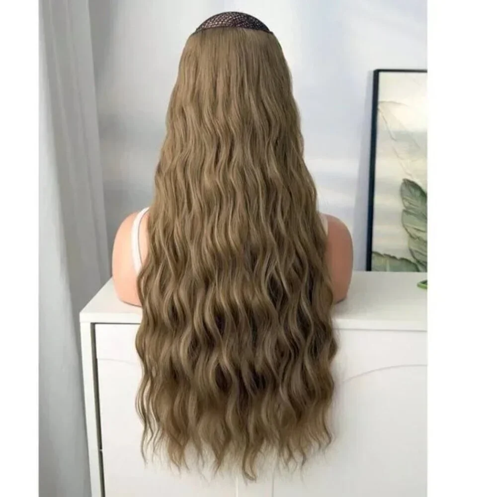 Ash light Brown Clip in 22 in Hair Extensions in Water Wave Human hair blend